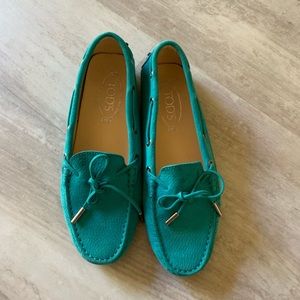 Tods turquoise suede loafers